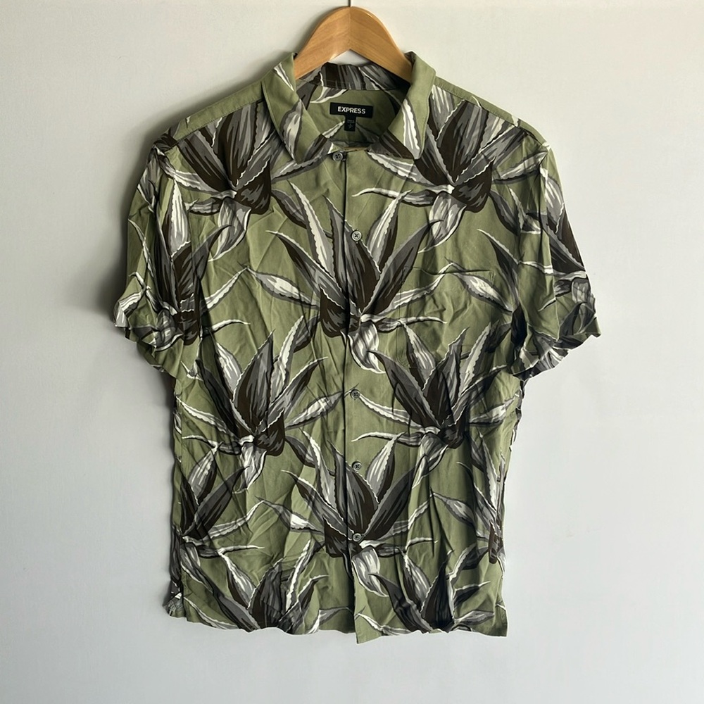 Express Green and Black Casual Button Down Shirt